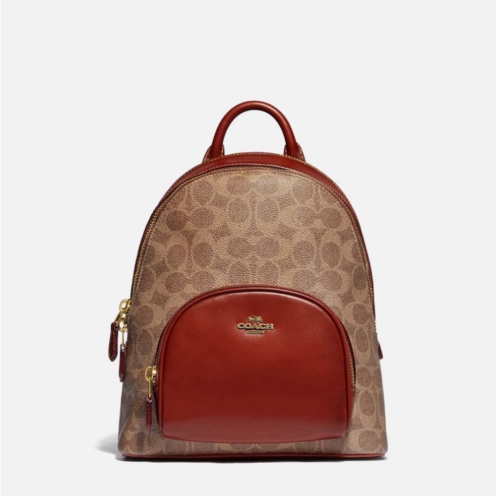 Coach Brown Backpack with Signature Monogram and Gold Hardware
